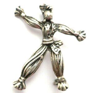 Sterling Silver Pom Pom Boy Brooch, Scarecrow Pin Vintage Unsigned, Rintintin